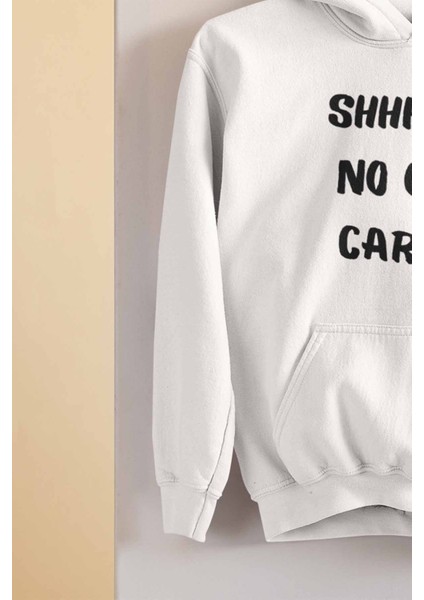 Sarkastik No One Cares Baskılı Unisex 3 Iplik %100 Pamuklu Cepli Kapüşonlu Sweatshirt Hoodie