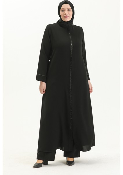 Büyük Beden Taş Baskılı Ferace 5054-03 Siyah fiyatları