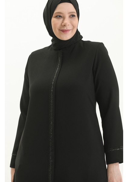 Büyük Beden Taş Baskılı Ferace 5054-03 Siyah modelleri