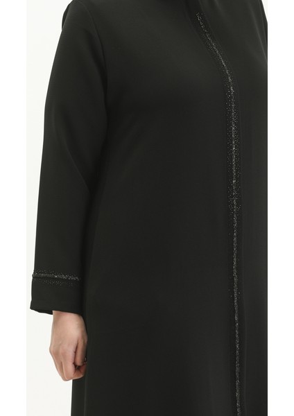 Büyük Beden Taş Baskılı Ferace 5054-03 Siyah fırsatları