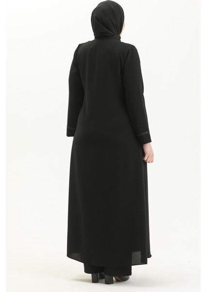 Büyük Beden Taş Baskılı Ferace 5054-03 Siyah indirimleri