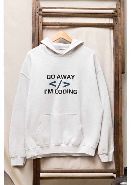 Go Away I'm Coding Yazılımcı Baskılı Unisex 3 Iplik %100 Pamuklu Cepli Kapüşonlu Sweatshirt Hoodie