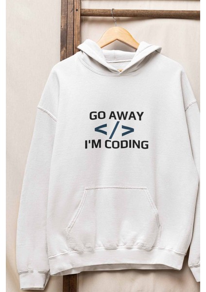 Go Away I'm Coding Yazılımcı Baskılı Unisex 3 Iplik %100 Pamuklu Cepli Kapüşonlu Sweatshirt Hoodie