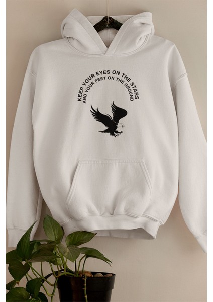 Keep Your Eyes On The Stars Motivasyon Baskılı Unisex %100 Pamuk Kapüşonlu Sweatshirt Hoodie