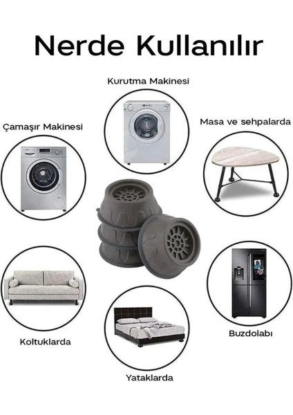 Beyaz Eşya Altlığı Ayağı 8 Adet Çamaşır Bulaşık Makinası Buzdolabı Yükseltici Titreşim Önleyici Ayak