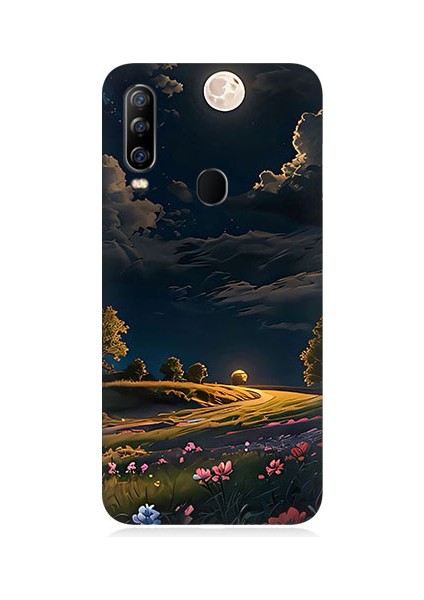 General Mobile GM20 Pro Uyumlu Ay ve Çiçekler Desenli Silikon Kılıf