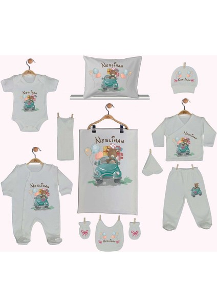 %100 Pamuk Baskılı 11’li Isime Özel Organik Unisex Bebek Hastane Çıkışı