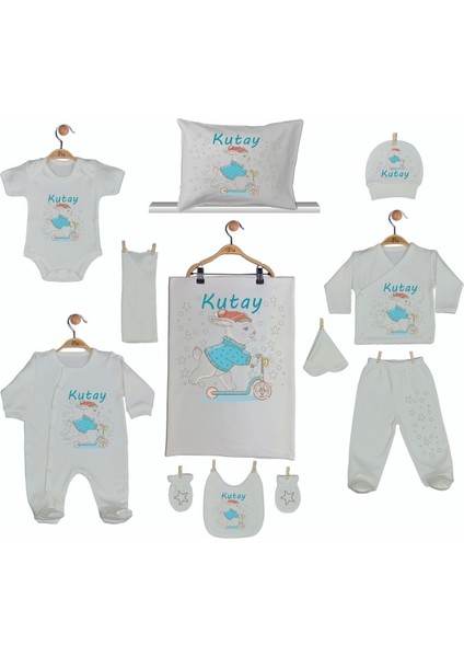 %100 Pamuk Baskılı 11’li Isimli Organik Erkek Bebek Hastane Çıkışı