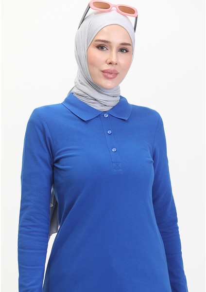 Polo Yaka Patlı Tunik 10346-03 Saks