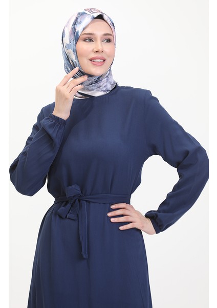 Kuşaklı Elbise 0512-03 Lacivert