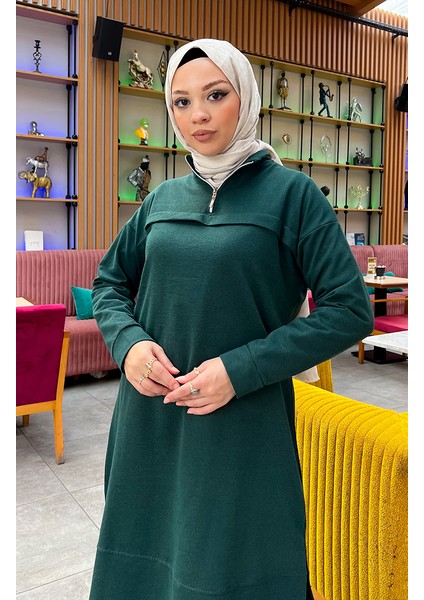 Iki Iplik Fermuarlı Eşofman Takım 3062-13 Zümrüt Yeşili