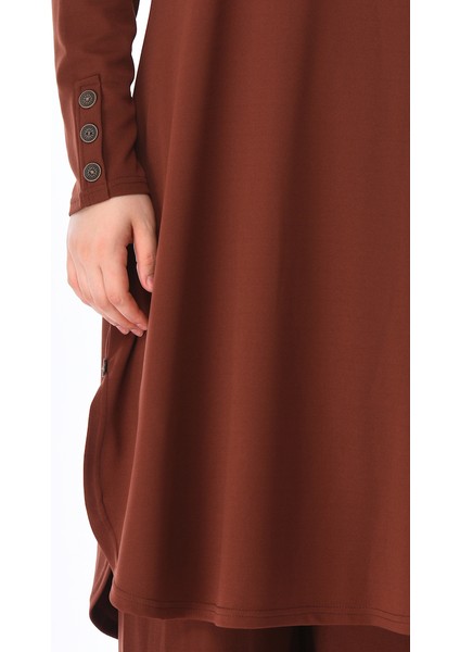 Büyük Beden Düğme Detaylı Tunik Pantolon Ikili Takım 2655-03 Taba fırsatları