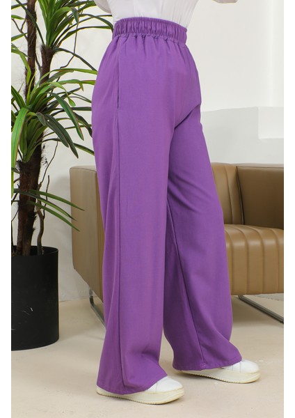 Beli Lastikli Bol Paça Pantolon 4501-02 Mor