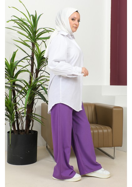 Beli Lastikli Bol Paça Pantolon 4501-02 Mor