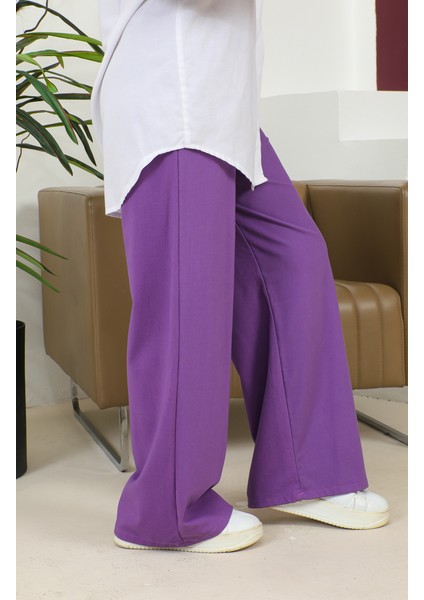 Beli Lastikli Bol Paça Pantolon 4501-02 Mor