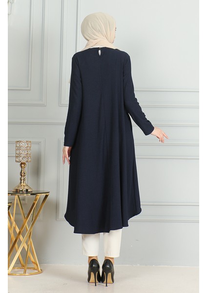 Bürümcük Kumaş Asimetrik Kesim Tunik 1032-01 Lacivert indirimleri
