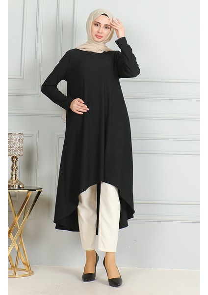 Bürümcük Kumaş Asimetrik Kesim Tunik 1032-04 Siyah fiyatları