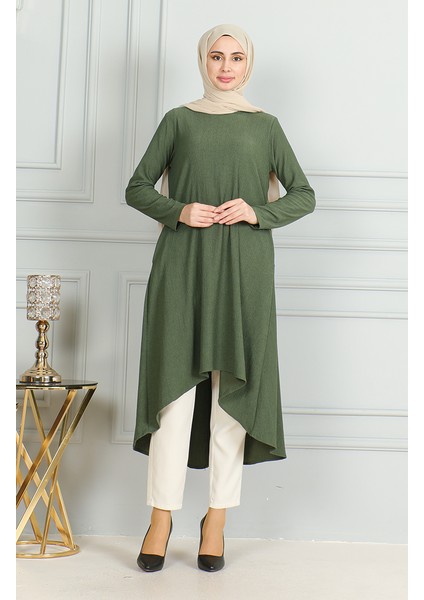 Bürümcük Kumaş Asimetrik Kesim Tunik 1032-05 Haki