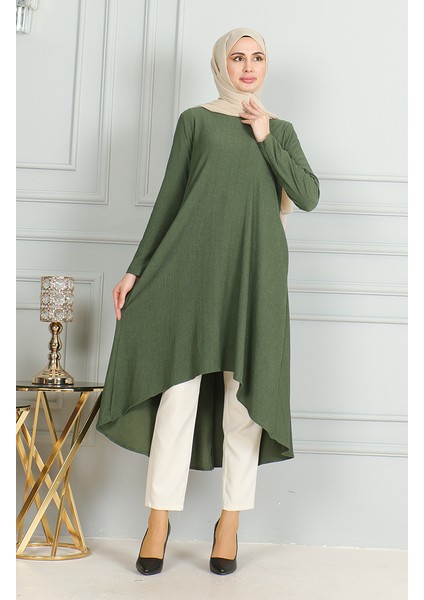 Bürümcük Kumaş Asimetrik Kesim Tunik 1032-05 Haki