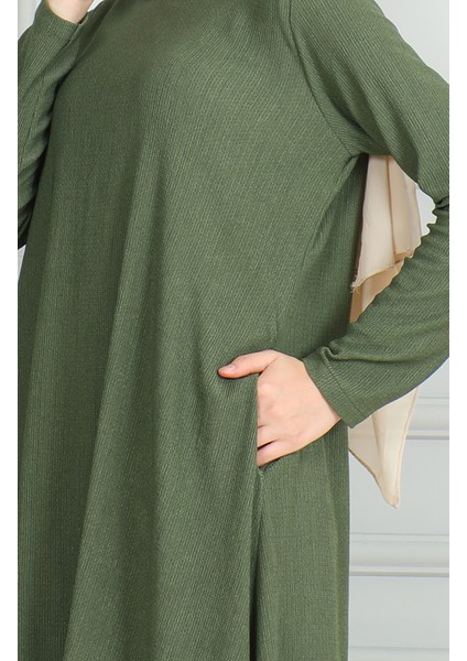 Bürümcük Kumaş Asimetrik Kesim Tunik 1032-05 Haki