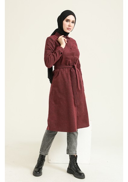 Yün Viskon Kuşaklı Tunik 6544-05 Bordo fiyatları