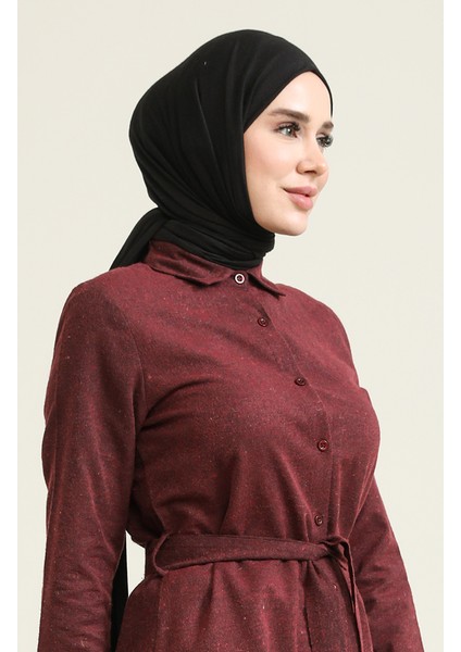 Yün Viskon Kuşaklı Tunik 6544-05 Bordo fırsatları