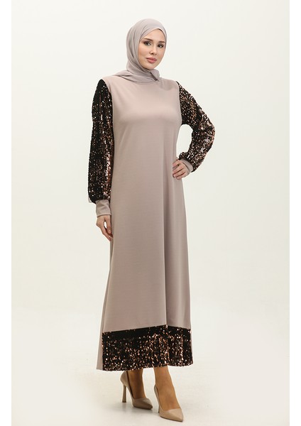Payetli Abiye Elbise 0305-06 Bej fiyatları