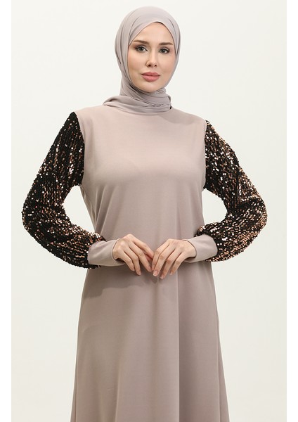 Payetli Abiye Elbise 0305-06 Bej modelleri
