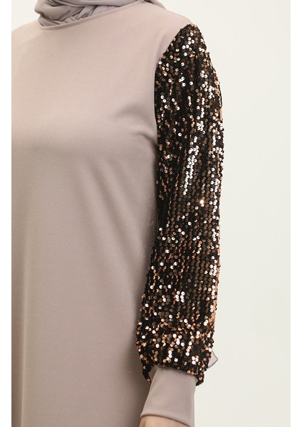 Payetli Abiye Elbise 0305-06 Bej fırsatları