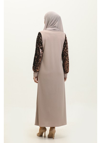 Payetli Abiye Elbise 0305-06 Bej indirimleri
