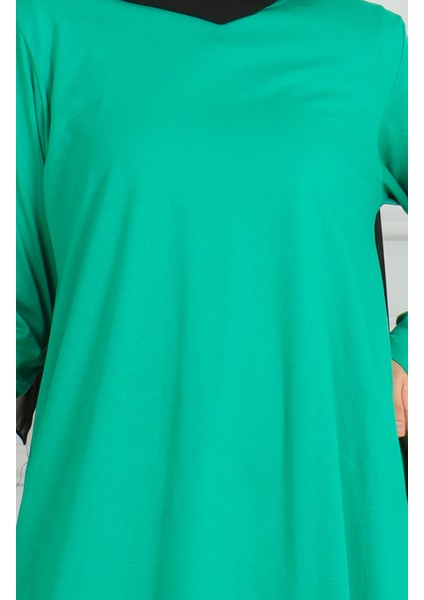Yırtmaçlı Uzun Tunik 9141-03 Yeşil