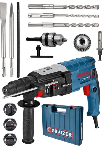 Alman 3000 Watt Kırıcı  Metal Dişli Şanzuman Hilti - Darbeli Matkap + Yedek Mandren 5 Uç