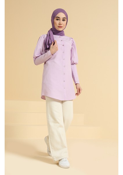 Düğmeli Tunik 6558-04 Lila