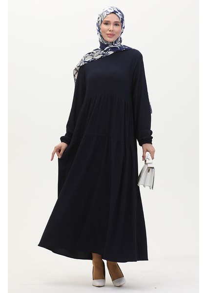 Bürümcük Kumaş Büzgülü Elbise 1048-02 Lacivert fiyatları