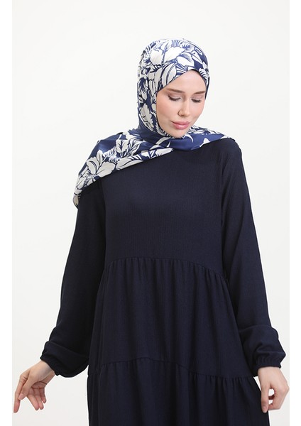 Bürümcük Kumaş Büzgülü Elbise 1048-02 Lacivert modelleri