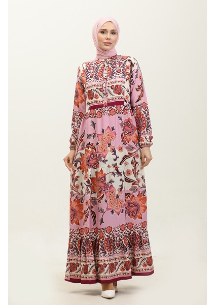 Alaçatı Desenli Viskon Elbise 0334-02 Bej Gül Kurusu fiyatları