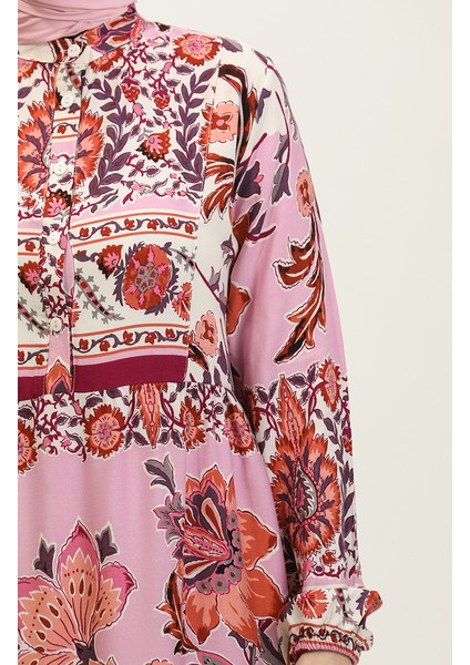 Alaçatı Desenli Viskon Elbise 0334-02 Bej Gül Kurusu fırsatları