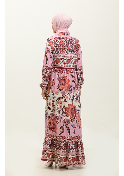 Alaçatı Desenli Viskon Elbise 0334-02 Bej Gül Kurusu indirimleri