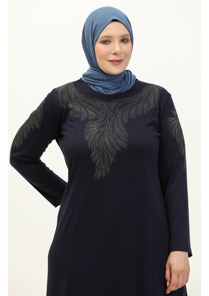 Taş Baskılı Elbise 4946-06 Lacivert modelleri