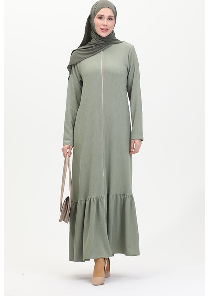 Eteği Fırfırlı Ferace 5109-05 Çağla Yeşili