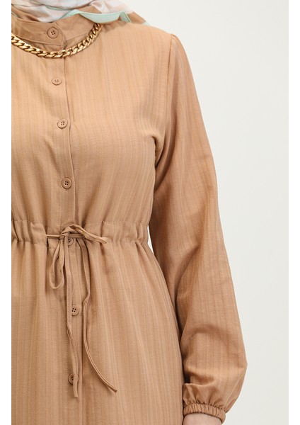 Boydan Düğmeli Etek Ucu Büzgülü Elbise 0351-03 Sütlü Kahve fırsatları