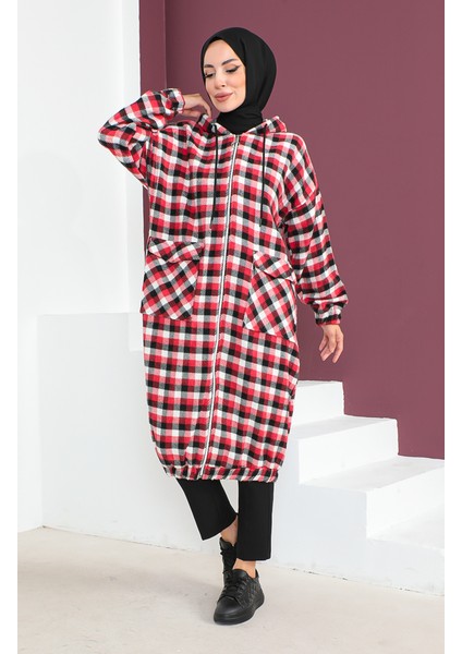 Ekose Desenli Yünlü Kap 23K8805-02 Bordo