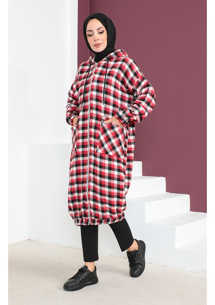 Ekose Desenli Yünlü Kap 23K8805-02 Bordo