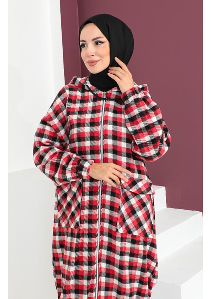 Ekose Desenli Yünlü Kap 23K8805-02 Bordo