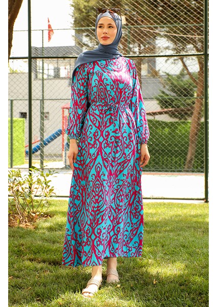 Desenli Kuşaklı Viskon Elbise 0439-03 Petrol fiyatları