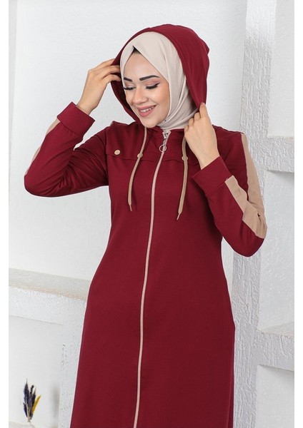 Kuş Gözü Şerit Detay Spor Ferace 2043-04 Bordo