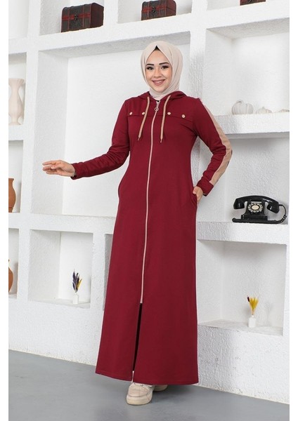 Kuş Gözü Şerit Detay Spor Ferace 2043-04 Bordo