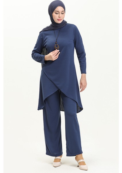 Kolyeli Tunik Pantolon Ikili Takım 0704-10 Indigo