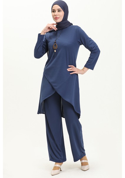 Kolyeli Tunik Pantolon Ikili Takım 0704-10 Indigo