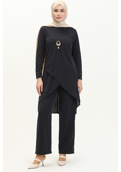 Kolyeli Tunik Pantolon Ikili Takım 0704-11 Lacivert